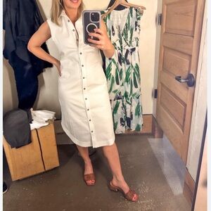 Anthropologie Green and White Printed Midi Dress